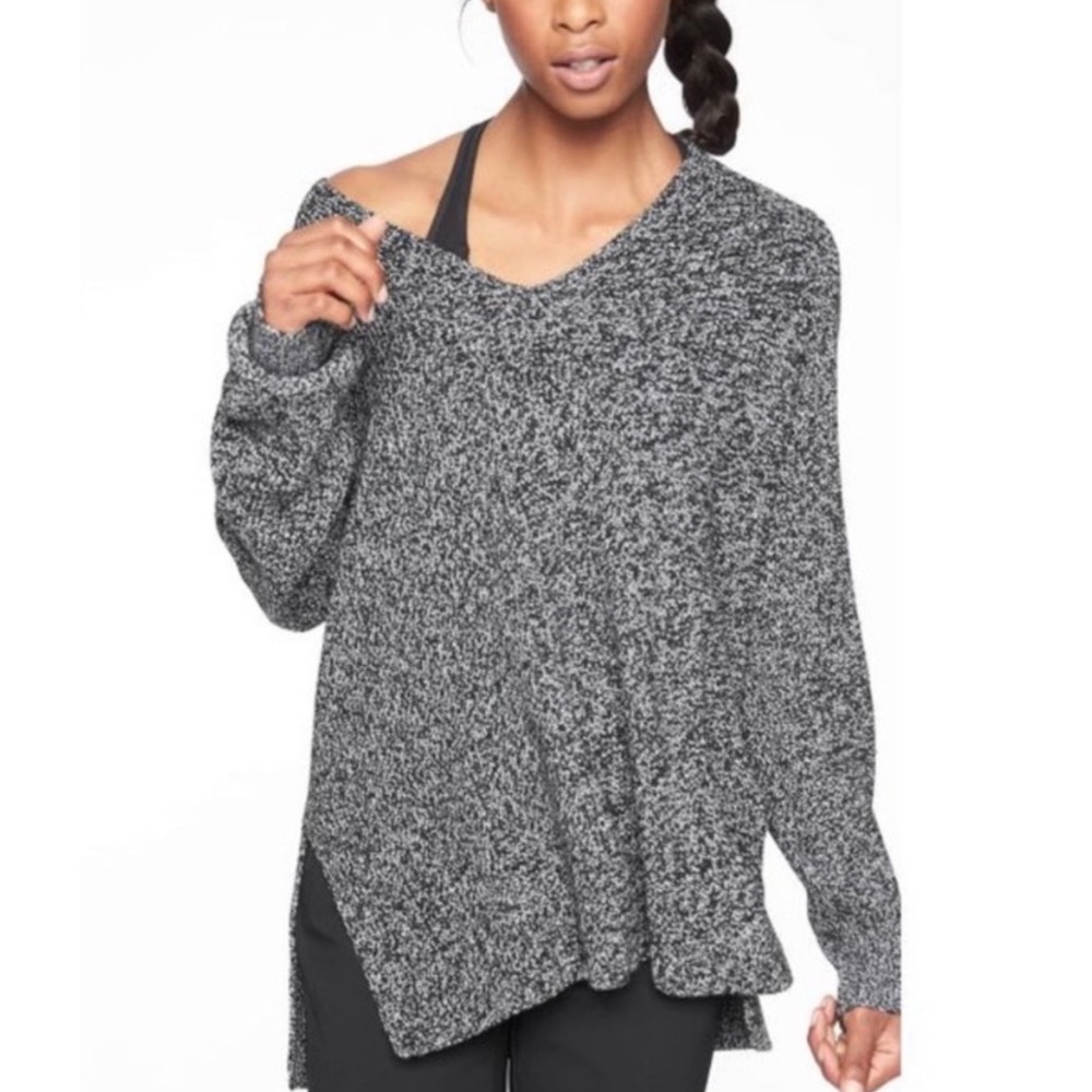Athleta Switchback Oversized Marled Black & White Wool Blend Tunic Sweater‎ XXS